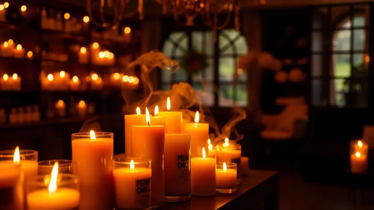 Luxury handcrafted candles glowing in a premium candle studio
